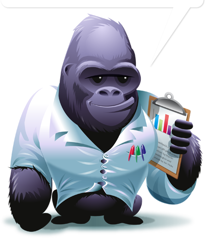 A Gorilla holding a clipboard.